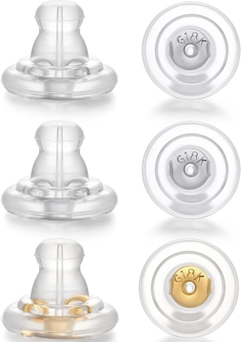 Moconar 14K Gold Silicone Earring Backs Replacements,Locking Secure Earring Backs for Studs/Droopy Ears,No-Irritate Hypoallergenice Soft Clear Earring Backs for Diamond Earrings（4 Silver+2 Gold - Image 1